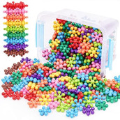NiToy Snowflake Interlocking Building Block Educational Toy 300PCS for Kids Ages 3+, Multi-Color Solid Plastic Early Learning Creativity STEM Toy with Carrying Case Safe Material