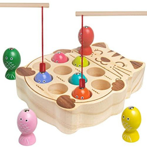 Magnetic Fishing Game,Wooden Montessori Toys for Toddler,Fine Motor Skill Toys Learning Hand-Eye Cognition Education Math Preschool Board Games Birthday Gifts for 3 4 5 Years Old Kids Boys Girls
