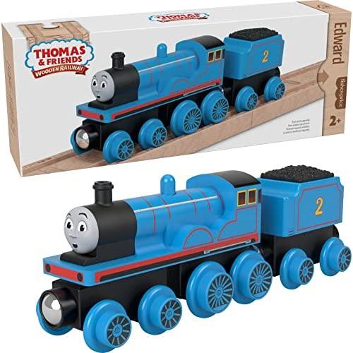 Thomas & Friends Fisher-Price Wooden Railway Edward Engine and Coal Car, Push-Along Train Made from sustainably sourced Wood for Kids 2 Years and up