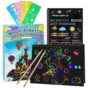 Smasiagon Scratch Paper Art-Crafts Gift for Kids, 2 Pack Magic Notebook Paper Supplies Toys for 3 4 5 6 7 8 9 10 Years Old Girls Boys, Favors Gifts for Birthday Halloween Christmas Party Games