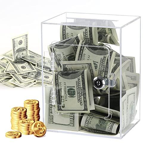Piggy Bank for Adults Clear Acrylic Money Bank Piggy Bank Birthday Gift to Open Clear Acrylic with Key Money Bank Piggy Bank for Reuse