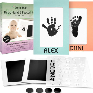 Luna Bean Baby Hand and Footprint Kit - Non-Toxic Baby Keepsake Inkless Hand and Footprint Kit -13 Piece Baby Footprint Kit clean Touch Ink Pad for Baby Shower, gender Reveal gift & Newborn Keepsake