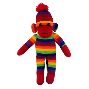 Plushland Adorable Sock Monkey, The Original Traditional Hand Knitted Stuffed Animal Toy gift-for Kids, Babies, Teens, girls and Boys Baby Doll Present Puppet (16 Rainbow)
