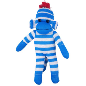 Plushland Adorable Sock Monkey, The Original Traditional Hand Knitted Stuffed Animal Toy gift-for Kids, Babies, Teens, girls and Boys Baby Doll Present Puppet (16 Blue)