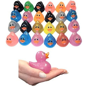 Colorful Glitter Rubber Duckies (2.5") Assorted Neon Color Ducks Ducky Duck (6)
