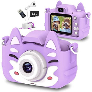 Slothcloud Kids Selfie Camera,Birthday Gifts for Boys Age 3-9,HD Digital Video Cameras for Toddler,Toy for 3 4 5 6 7 9 Year Old Teens with 32GB SD Card,Kids Toys Gifts for Birthday (Purple)