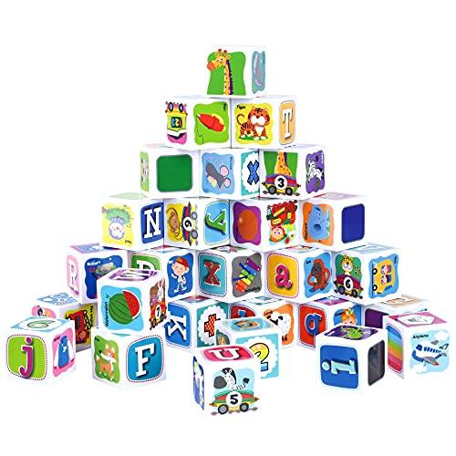 ABC Building Blocks for Toddlers 1-3,28pcs Plastic Baby Alphabet Letters Number Stacking Blocks, Preschool Learning Educational Montessori Sensory Toys Gifts for Kids Girls Boys