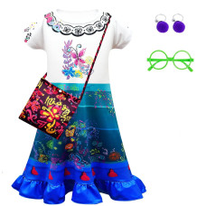 Magwei Encanto Mirabel Isabella Dress costume For Kids girls, Isabela Madrigal Princess Dress cosplay Halloween Dress Up Suit (150(9-10Years), Blue)