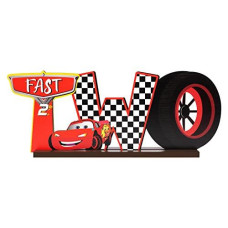 AccontOche Race Car Two Letter Sign Table Centerpieces Two Fast Theme Table Wooden Decoration Lets Go Racing Party Supplies Favors for 2nd Birthday Boys Kids Teens Baby Shower Photo Booth Props