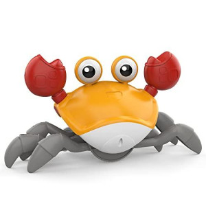HIMEN Musical Crawling Crab Baby Toy, Rechargeable Walking Crab Toy with LED Light, Automatically Avoid Obstacle, Fun Interactive Development Baby Toys 6 to 12, Gifts for Kids Babies Toddlers