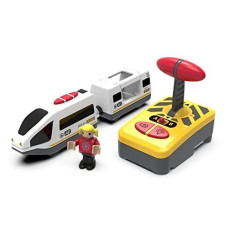 Wooden Train Set Accessories Battery Operated Locomotive Train, Remote Control Train Vehicles for Wood Tracks, Powerful Engine Train Cars Fits All Major Brands of Railway System (Battery Not Included)