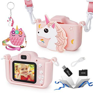 Kids Camera Kids Camera for Girls Unicorn Camera Gift for 5 6 7 8 Year Old Girls Unicorn Camera for Kids Girls 8X Zoom HD 1080P 32GB SD Card with Unicorn Pop Purse (Pink-1)