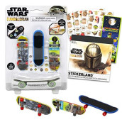 Star Wars Mandalorian Fingerboard Toy Set - 3 Pc Bundle with Star Wars Mandalorian Finger Skateboard for Kids, Star Wars Stickers and More (Star Wars Party Favors)