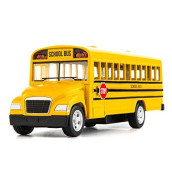 BDTCTK Diecast Yellow School Bus Toy Cars for Kids - 5 Inch Pull Back Car with Opening Doors and Rubber Tires