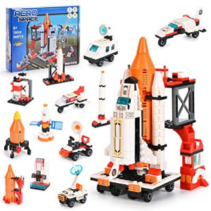 Chaks Choice Space Exploration Toys for 6 7 8 9 10 11 12 Year Old Boys and Girls, Chak's in 1 Shuttle Building Kit Rocket Airplane Blocks STEM Toy Gifts Kids(566pcs), White, Orange