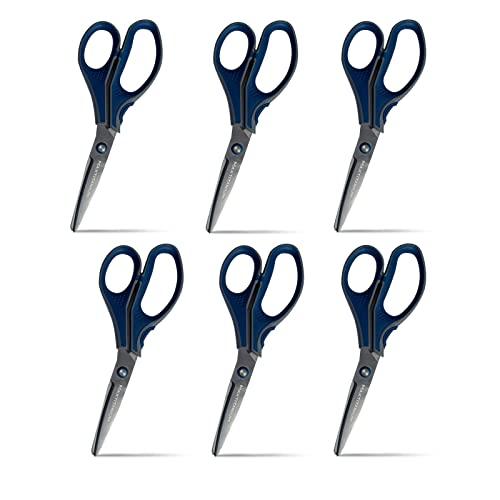 Woots MaxTitanium 8" Non-Stick Scissors with Dual Curved Technology HD for Shipping Office School Gardening, 6 Pack