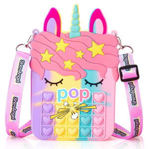Pop Purse-Unicorn Purse for girls and Women Shesangel Big Sensory Silicone cartoon Bag with Pop Fidget Toy for ADHD Anxiety Suitable for Kids and Adults