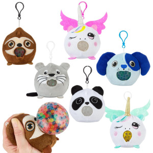 Expressions Plush Squishy Toys 6pc Animal Squeeze Pals w Water Beads, Kids Toys Non Toxic, Plush Keychain, Squishy Kawaii Accessories Plush Backpack clip, Fidget Toys Party Favors, gifts for Kids