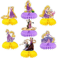 Party Decorations Honeycomb Centerpiece, 7 Pieces Princess Tangled Theme 3D Double Side Cake Toppers Table Centerpieces, Tangled Photo Backdrop For Kids Birthday Party Decorations