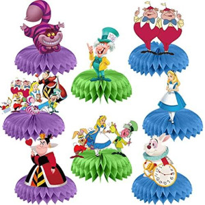 8 Pcs Alice in Wonderland Theme Honeycomb Centerpieces Table Toppers,Alice in Wonderland 3D Double Side Cake Toppers, Alice in Wonderland Table Centerpieces Table Decor for Party Supplies