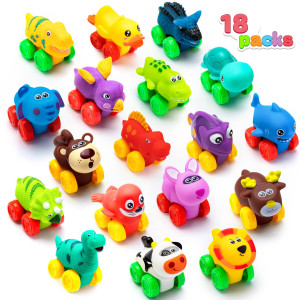JOYIN 18 Pcs Animal cars, Soft Rubber car Set Toy, Baby Mini Toy Vehicles, Bath Toy car for Boys and girls, Babies christmas Birthday gift, Summer Beach and Pool Activity, Party Favors for Kids