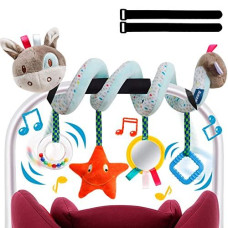 Baby Car Seat Toys Activity Stroller Toy for Boys Girls 0 3 6 9 10 12 Months, Spiral Hanging Plush Toys Rattle for Stroller Bassinet Crib Baby Carrier, Easter Basket Stuffers Baby Gifts-Donkey