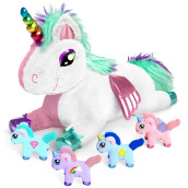 MindSprout Unicorn Mommy Stuffed with 4 Babies Inside her Tummy for girls 3 4 5 6 7 8 Years Old Unicorn Toys for girls Age 4-5 Best Birthday gifts Stuffed Animals Toy Age 6-8