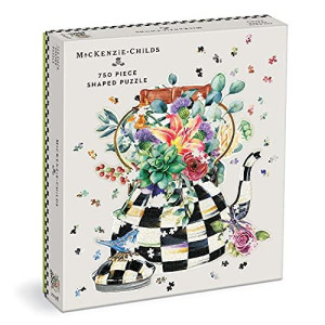 Mackenzie-Childs Blooming Kettle 750 Piece Shaped Puzzle From Galison - Shaped Jigsaw Puzzle, Featuring Original Artwork, Thick And Study Pieces, Challenging And Fun For Adults, Great Gift Idea!
