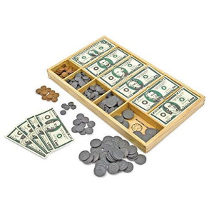 Melissa & Doug Play Money Set - Educational Toy With Paper Bills And Plastic Coins (50 Of Each Denomination) And Wooden Cash Drawer For Storage