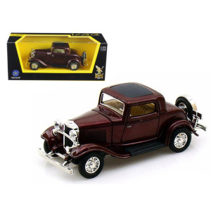 1932 Ford 3-Window coupe Burgundy 143 Diecast Model car by Road Signature