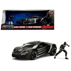 Lykan Hypersport Black with Black Panther Diecast Figurine Avengers Marvel Series 124 Diecast Model car by Jada