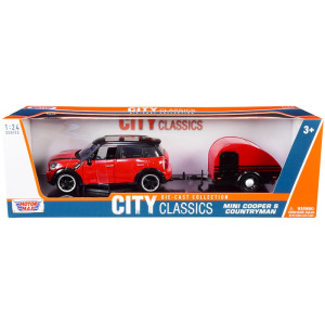 Mini cooper S countryman with Travel Trailer Red and Black city classics Series 124 Diecast Model car by Motormax