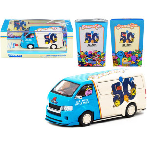 Toyota Hiace Widebody Van Mr Men Little Miss 50th Anniversary (1971-2021) with METAL OIL cAN 164 Diecast Model car by Tarmac Works