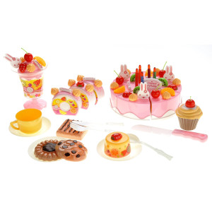 Birthday cake 75pcs Pretend Play Food Toy Set (Pink)