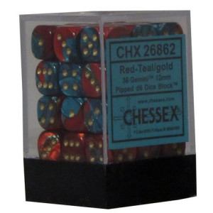 Hasbro cHX26862 gemini 7 12mm D6 Red And Teal With gold Dice