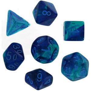 cube gemini Luminary Blue & Blue Dice with Light Blue Numbers&44 Set of 7