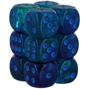16 mm D6 cube gemini Luminary Blue & Blue Dice with Light Blue Pips&44 Pack of 12
