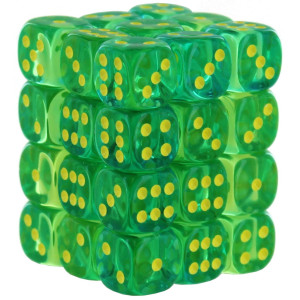 12 mm gemini D6 Translucent cube&44 green&44 Teal & Yellow - Pack of 36