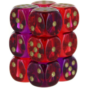 16 mm gemini D6 Translucent cube&44 Red&44 Violet & gold - Pack of 12