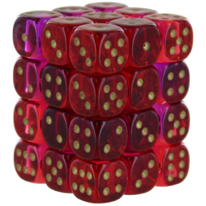 12 mm gemini D6 Translucent cube&44 Red&44 Violet & gold - Pack of 36