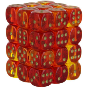 12 mm gemini D6 Translucent cube&44 Red&44 Yellow & gold - Pack of 36