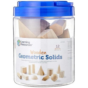 Learning Resources Geometric Solids, Wooden Shapes, Set Of 12 Geometric Shapes, Ages 6+, Multi-Color