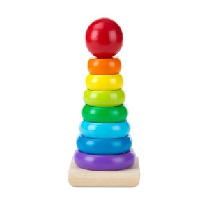 Melissa & Doug Rainbow Stacker, Wooden Ring Educational Toy For Toddlers, Stacking Rings Baby Toy With 8 Pieces