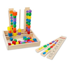 Melissa & Doug Bead Sequencing Set With 46 Wooden Beads And 5 Double-Sided Pattern Boards - Color Recognition Toys, Matching Shapes Stacker, Shape Sorter Toys For Kids Ages 4+