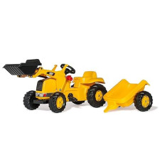 Rolly Toys Cat Construction Pedal Tractor: Front Loader Tractor With Detachable Trailer, Youth Ages 2.5+ , Yellow