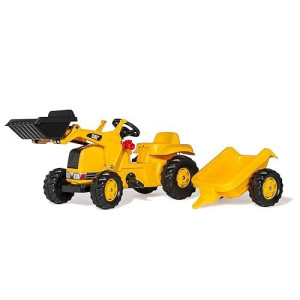 Rolly Toys Cat Construction Pedal Tractor: Front Loader Tractor With Detachable Trailer, Youth Ages 2.5+ , Yellow