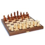 We Games- Foldable Wood Travel Chess Set- 11.5 In Walnut Board