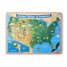 Melissa & Doug Usa Map Sound Puzzle - Wooden Puzzle With Sound Effects (40 Pcs), Multicolor - States And Capitals Map Puzzle, Educational Toy, Geography For Kids Ages 5+