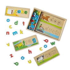 Melissa & Doug See & Spell Wooden Educational Toy With 8 Double-Sided Spelling Boards And 64 Letters - Preschool Learning Activities, See & Spell Learning Toys For Kids Ages 4+, Multicolor,