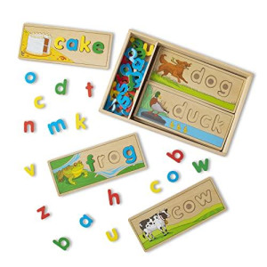 Melissa & Doug See & Spell Wooden Educational Toy With 8 Double-Sided Spelling Boards And 64 Letters - Preschool Learning Activities, See & Spell Learning Toys For Kids Ages 4+, Multicolor,